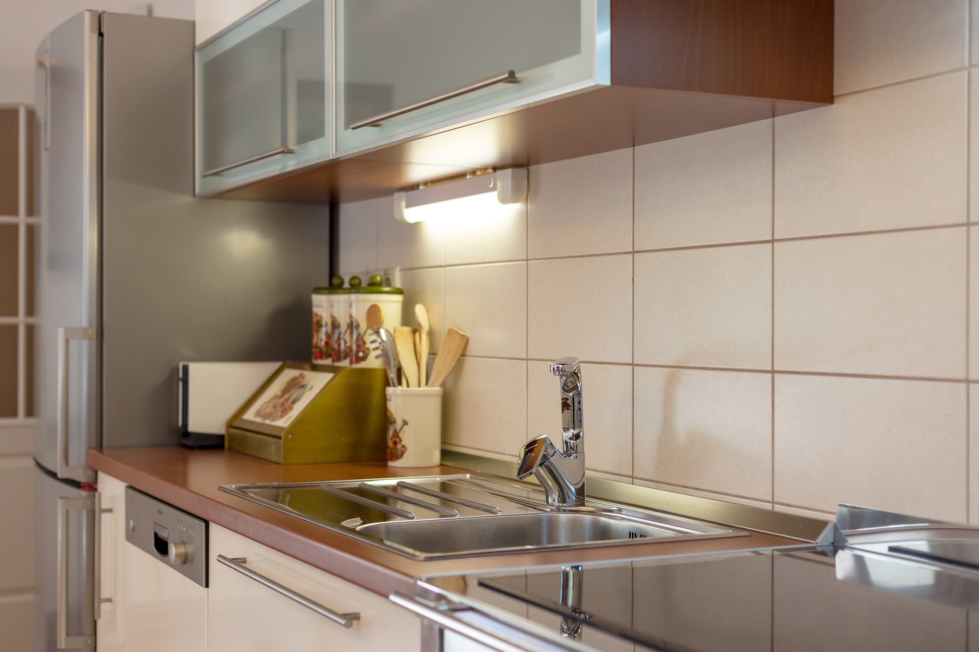 Kitchen sink and kitchen worktops in the Villa Roglic